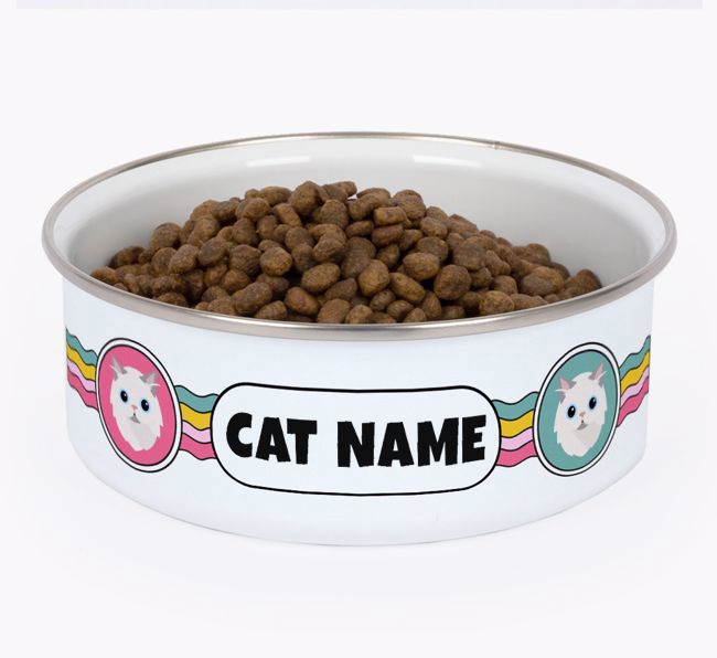 Rainbow Waves: Personalised {breedCommonName} Enamel Cat Bowl